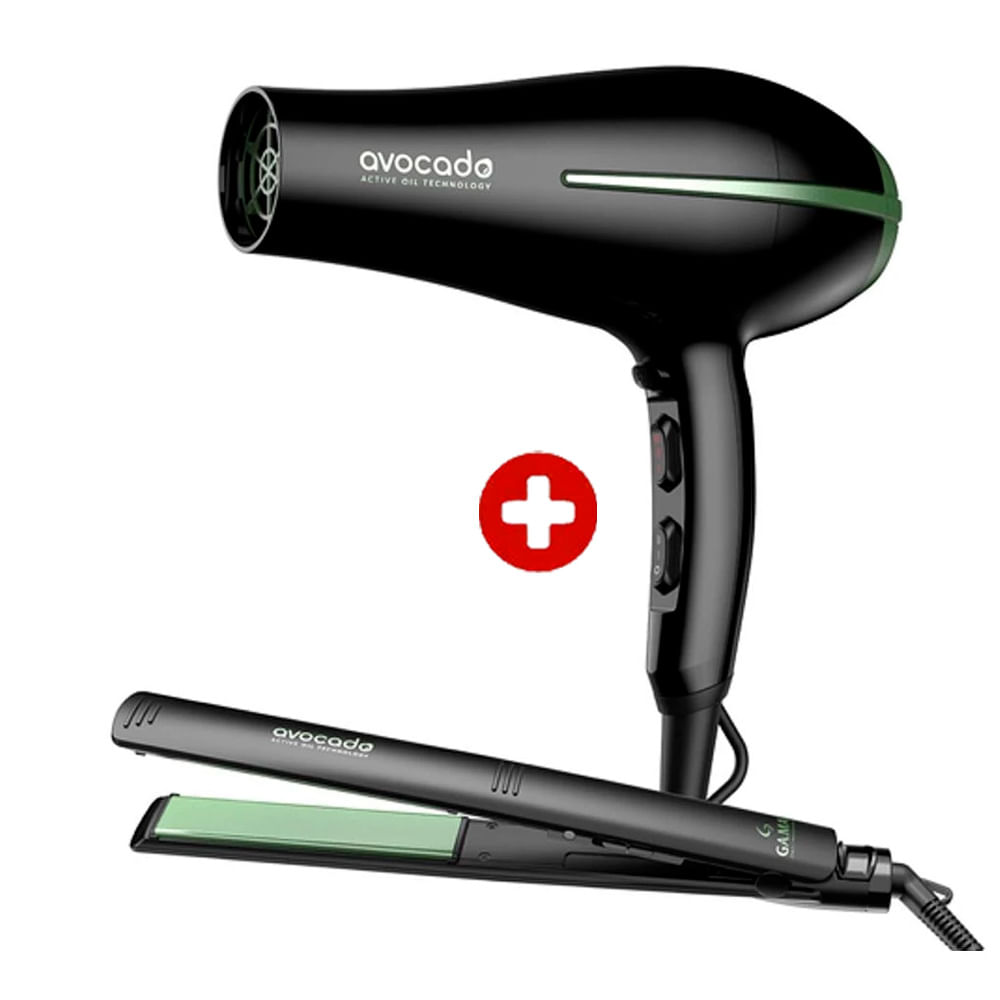 Combo: Plancha Gama Elegance Avocado 230 °C ultra deslizante + secadora Bora 2200W con 3 temperaturas